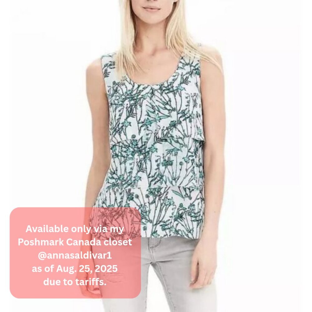 XSP Banana Republic Tiered Sleeveless Top, 100% Polyester, Blue Green Print
